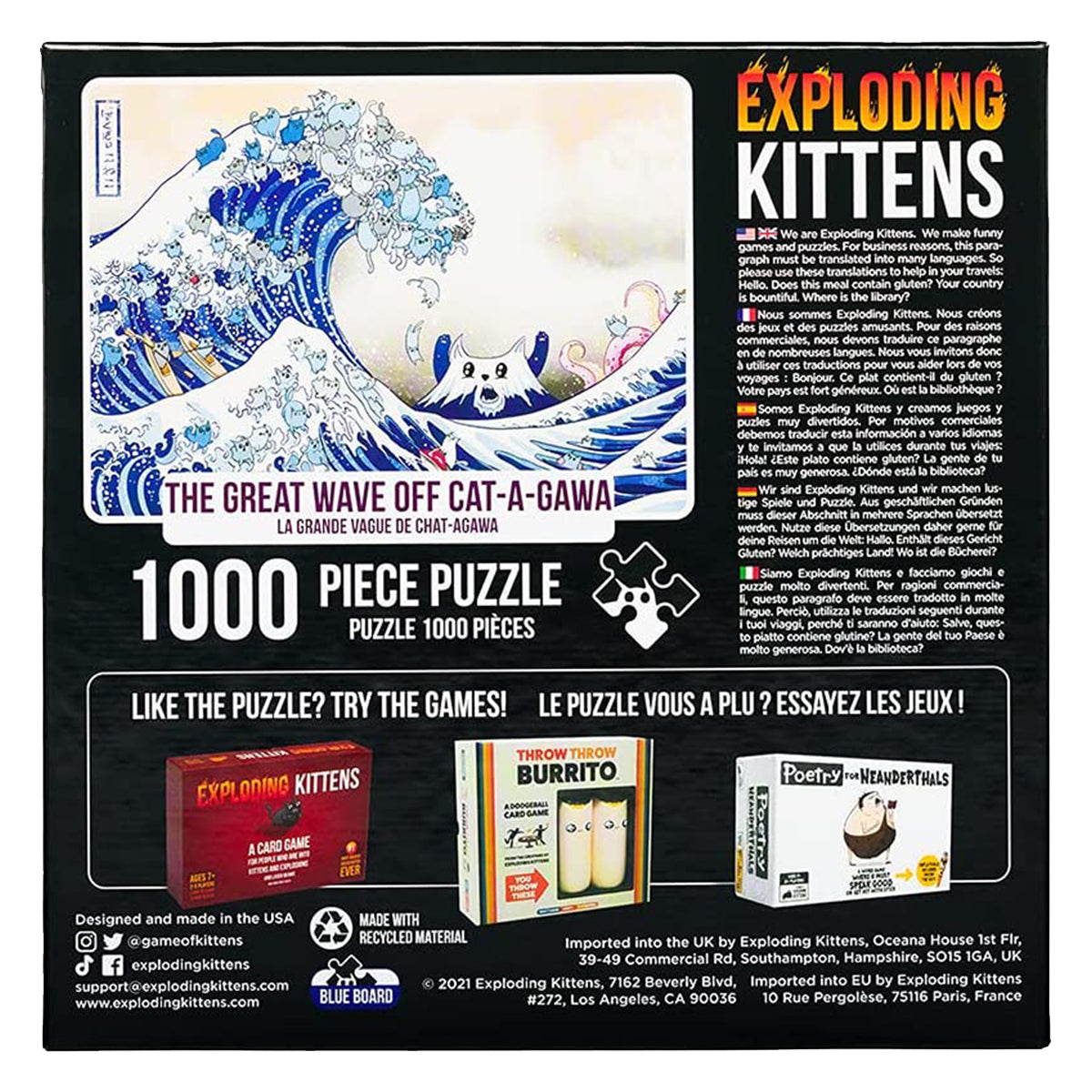 Exploding Kittens Puzzle The Great Wave Off Cat-A-Gawa 1,000 pieces