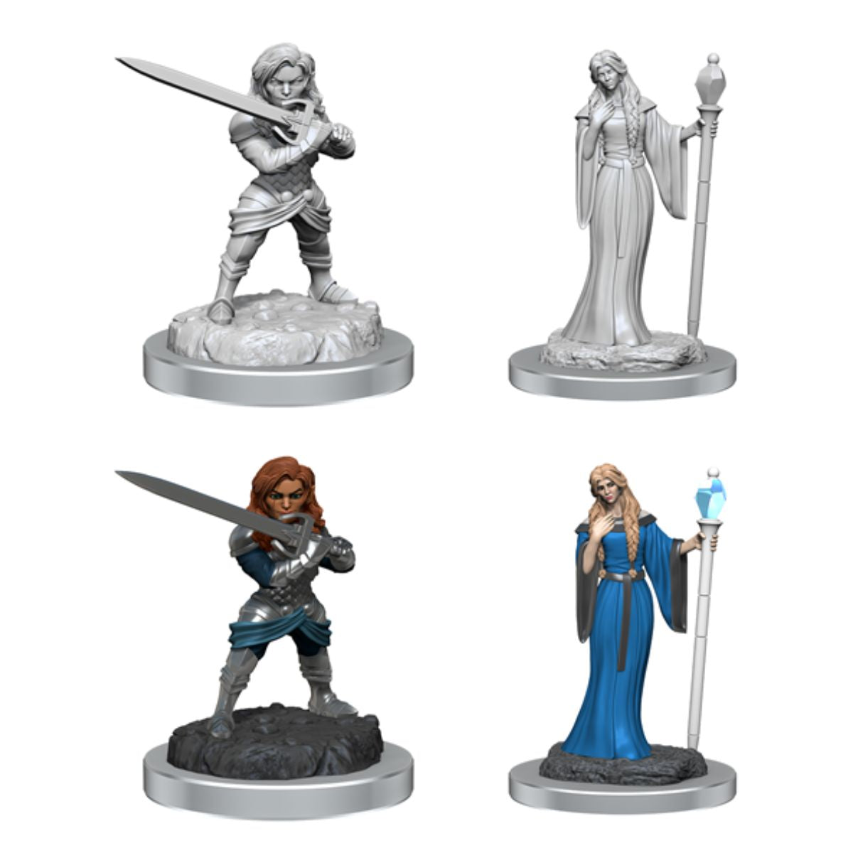 Critical Role Unpainted Miniatures Human Wizard Female & Halfling Holy Warrior Female