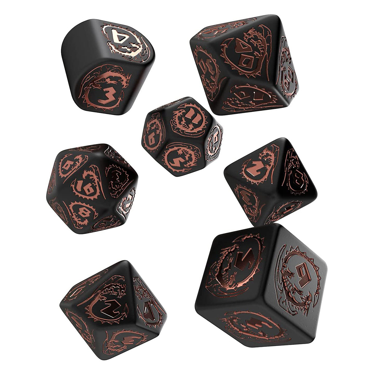 Q Workshop Dragons Black & Copper Modern 7 Dice Set