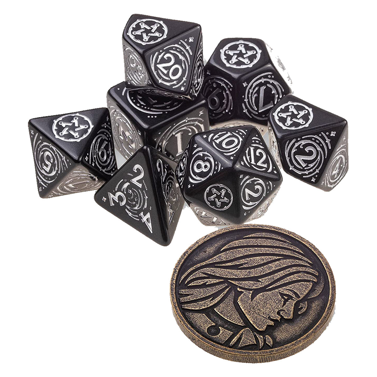 Q Workshop The Witcher Dice Set Yennefer - The Obsidian Star Dice Set 7 with coin