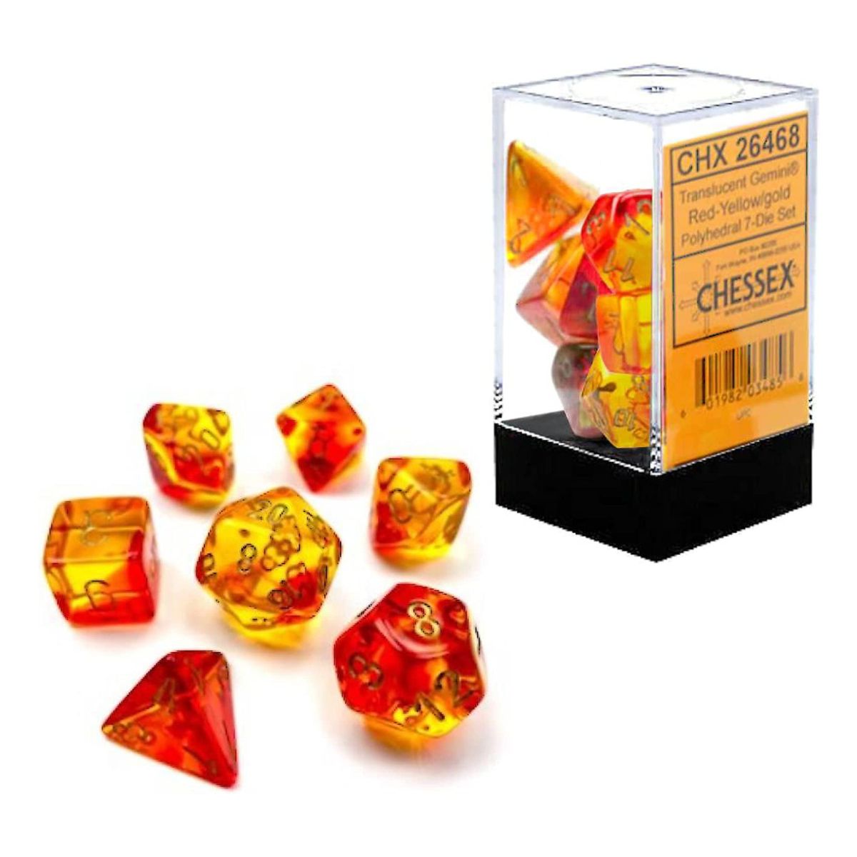Chessex CHX 26468 Gemini Translucent Red-Yellow/gold Luminary 7-Die Set