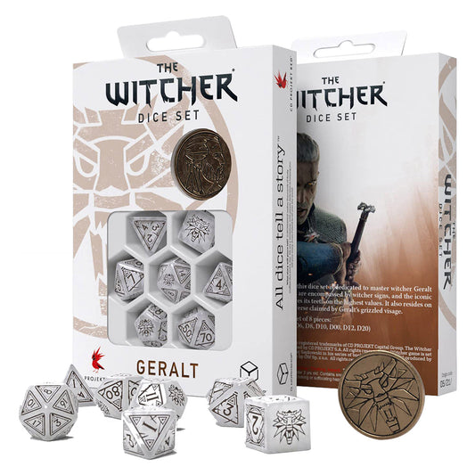 Q Workshop The Witcher Dice Set Geralt - The White Wolf Dice Set 7 with coin