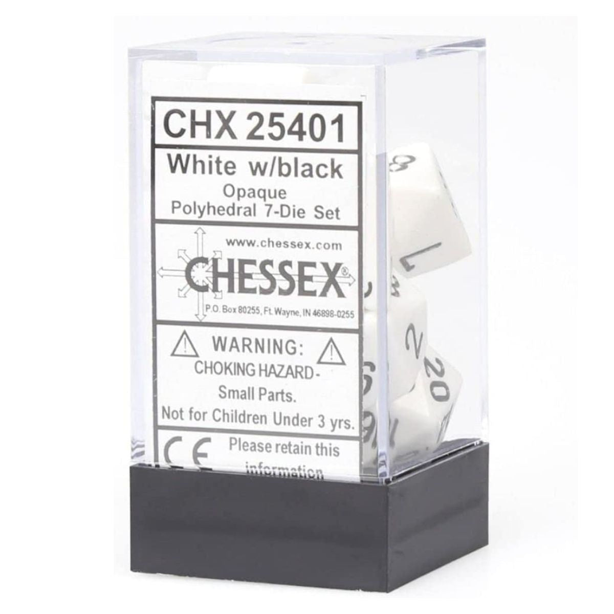 Chessex CHX 25401 Opaque Polyhedral White/black 7-Die Set