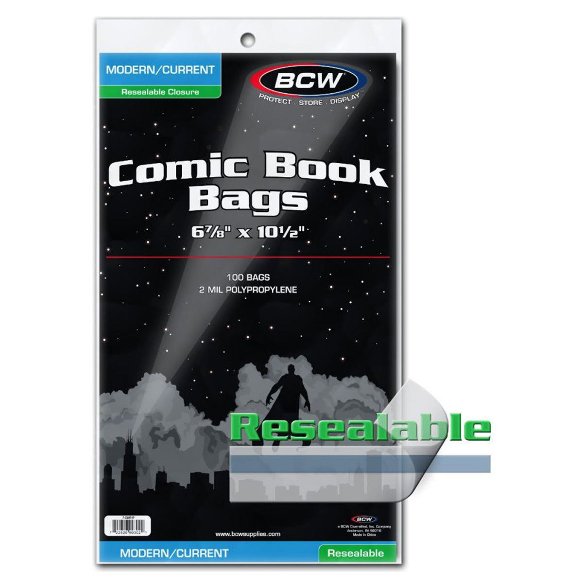 BCW Comic Book Bags Resealable Modern/Current Comic Books (6" 7/8 x 10" 1/2) (100 Bags Per Pack)