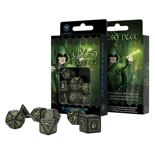 Q Workshop Elvish Black & Glow-in-the-Dark Dice Set 7