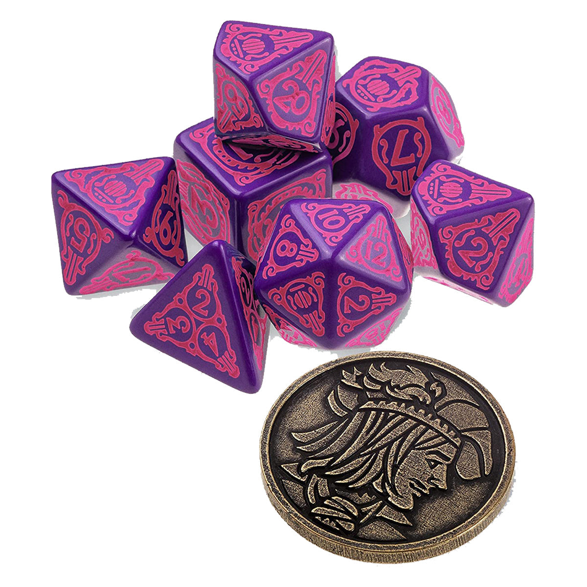 Q Workshop The Witcher Dice Set Dandelion - the Hearts' Conqueror Dice Set 7 with coin