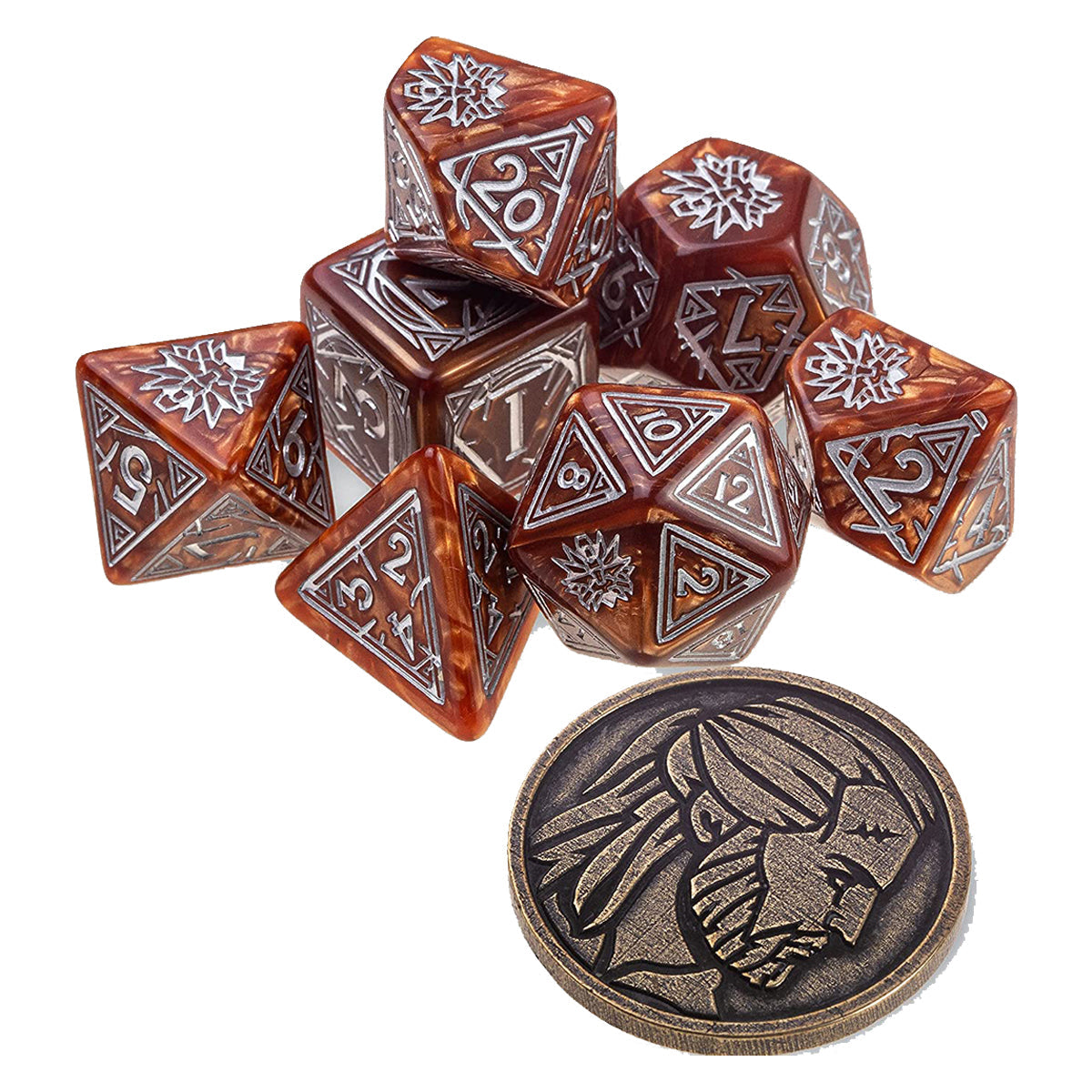 Q Workshop The Witcher Dice Set Geralt - The Monster Slayer Dice Set 7 with coin