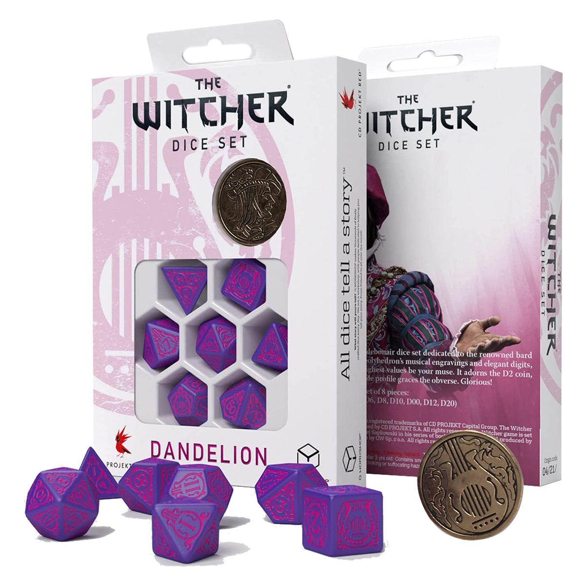 Q Workshop The Witcher Dice Set Dandelion - the Hearts' Conqueror Dice Set 7 with coin
