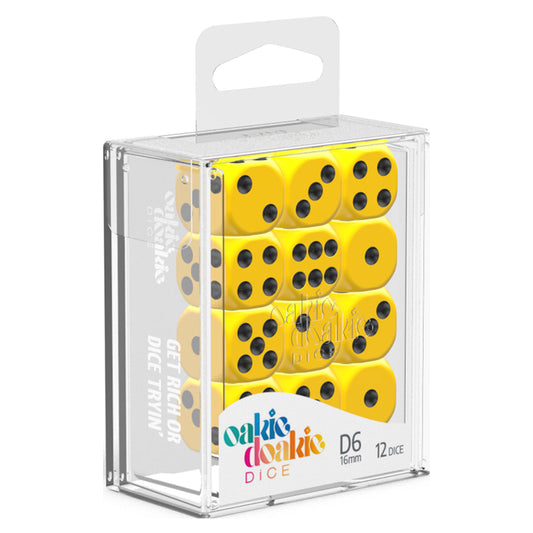 Oakie Doakie Dice D6 16 mm Solid Yellow 12pc