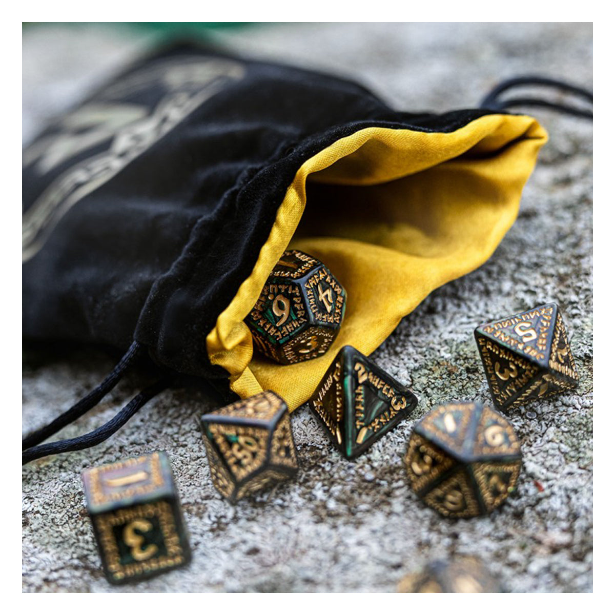 Q Workshop Runic Black & Golden Velour Dice Bag