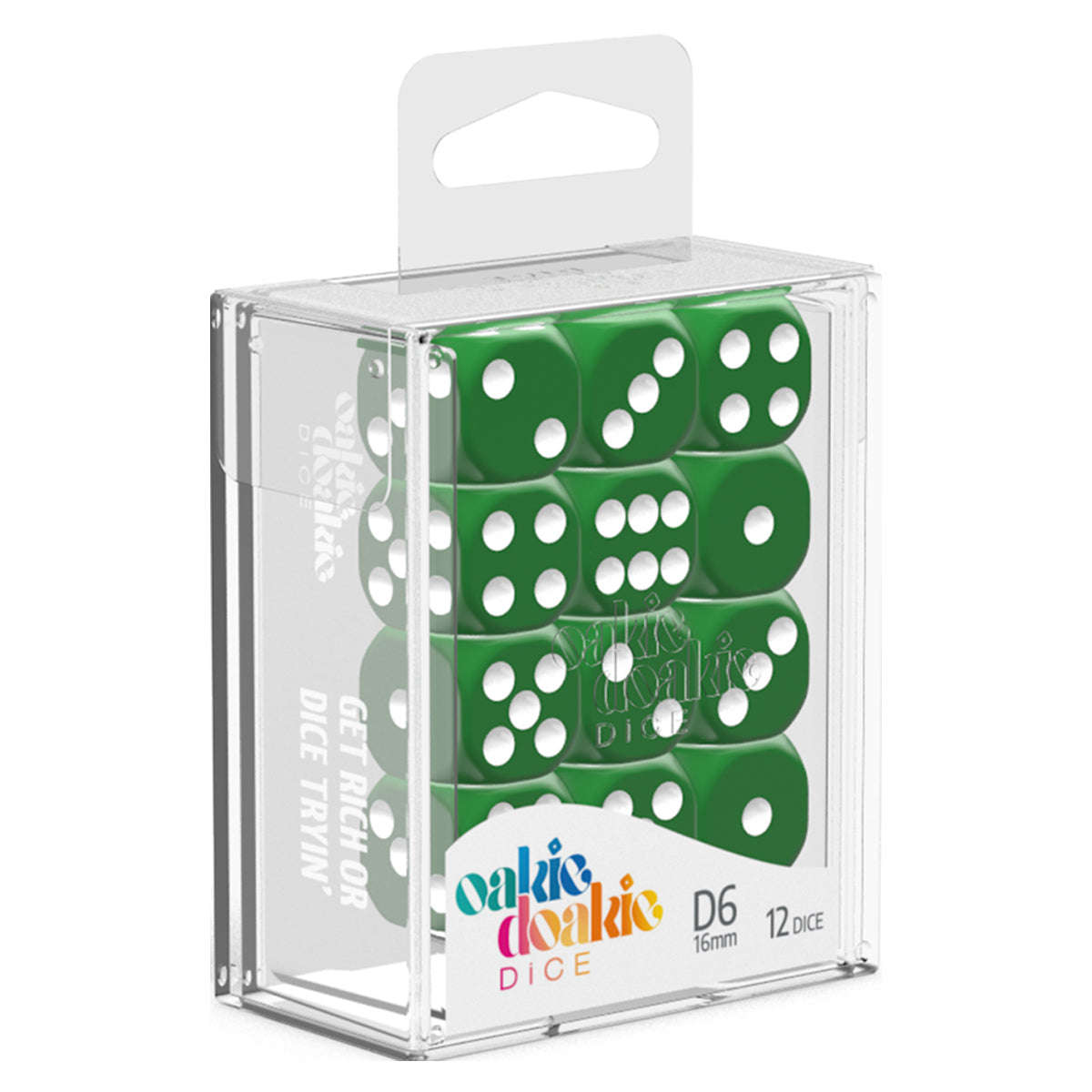 Oakie Doakie Dice D6 16 mm Solid Green 12pc