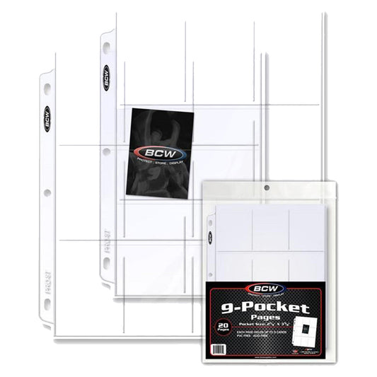 BCW 9 Pocket Protective Pages Top Loading 20 Pages Per Pack