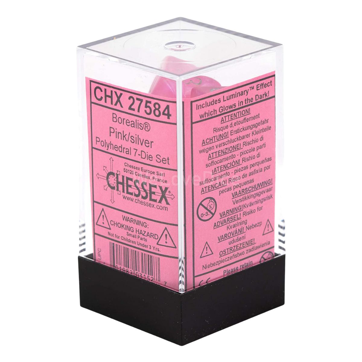 Chessex CHX 27584 Borealis Polyhedral Pink/Silver Luminary 7-Die Set