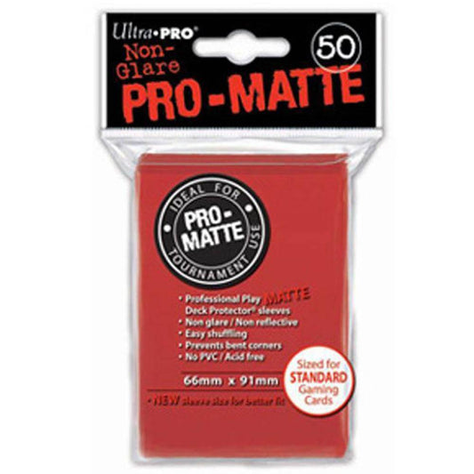 ULTRA PRO Deck Protector Sleeves Pro Matte Non-Glare Red Standard 50ct 66 x 91