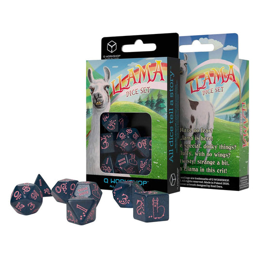 Q Workshop Llama Glittering Dark Blue and Pink Dice Set 7
