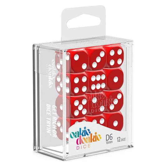 Oakie Doakie Dice D6 16 mm Solid Red 12pc
