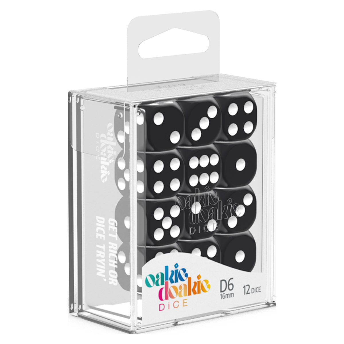 Oakie Doakie Dice D6 16 mm Solid Black 12pc