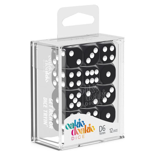 Oakie Doakie Dice D6 16 mm Solid Black 12pc
