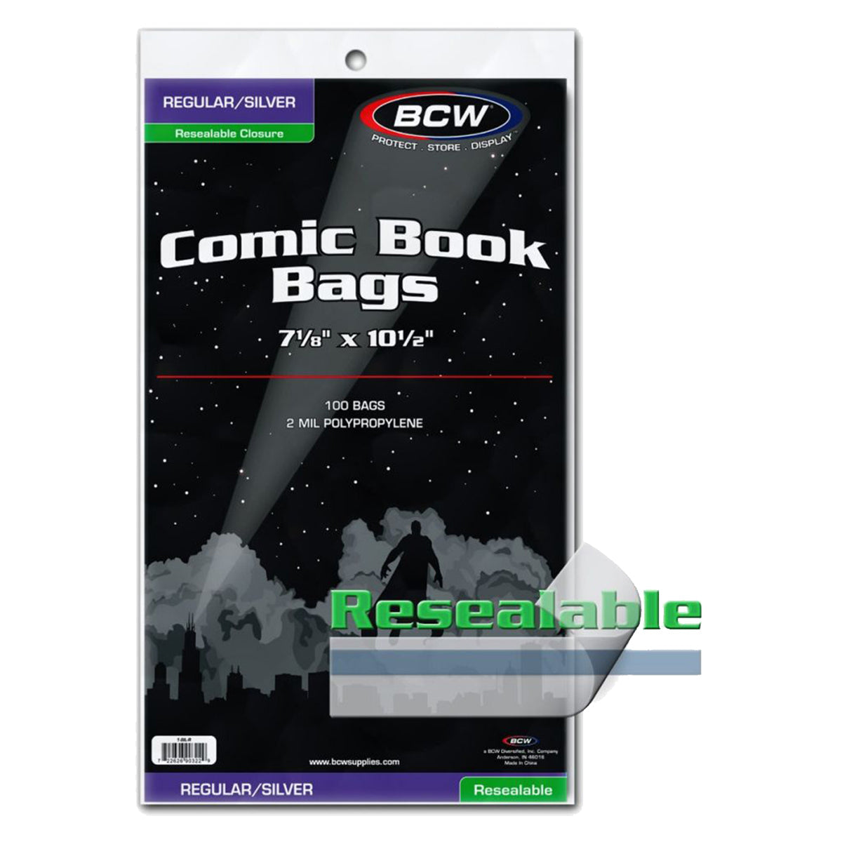 BCW Comic Book Bags Resealable Regular/Silver Age Comic Books 7 1/8 x 10 1/2 100 Bags Per Pack