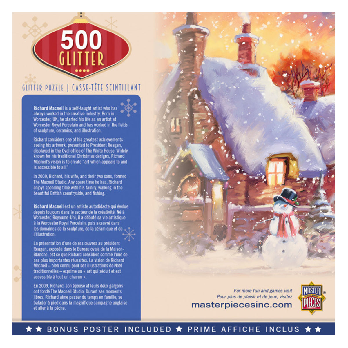 Masterpieces Puzzle Holiday Glitter Snowman Cottage Puzzle 500 pieces
