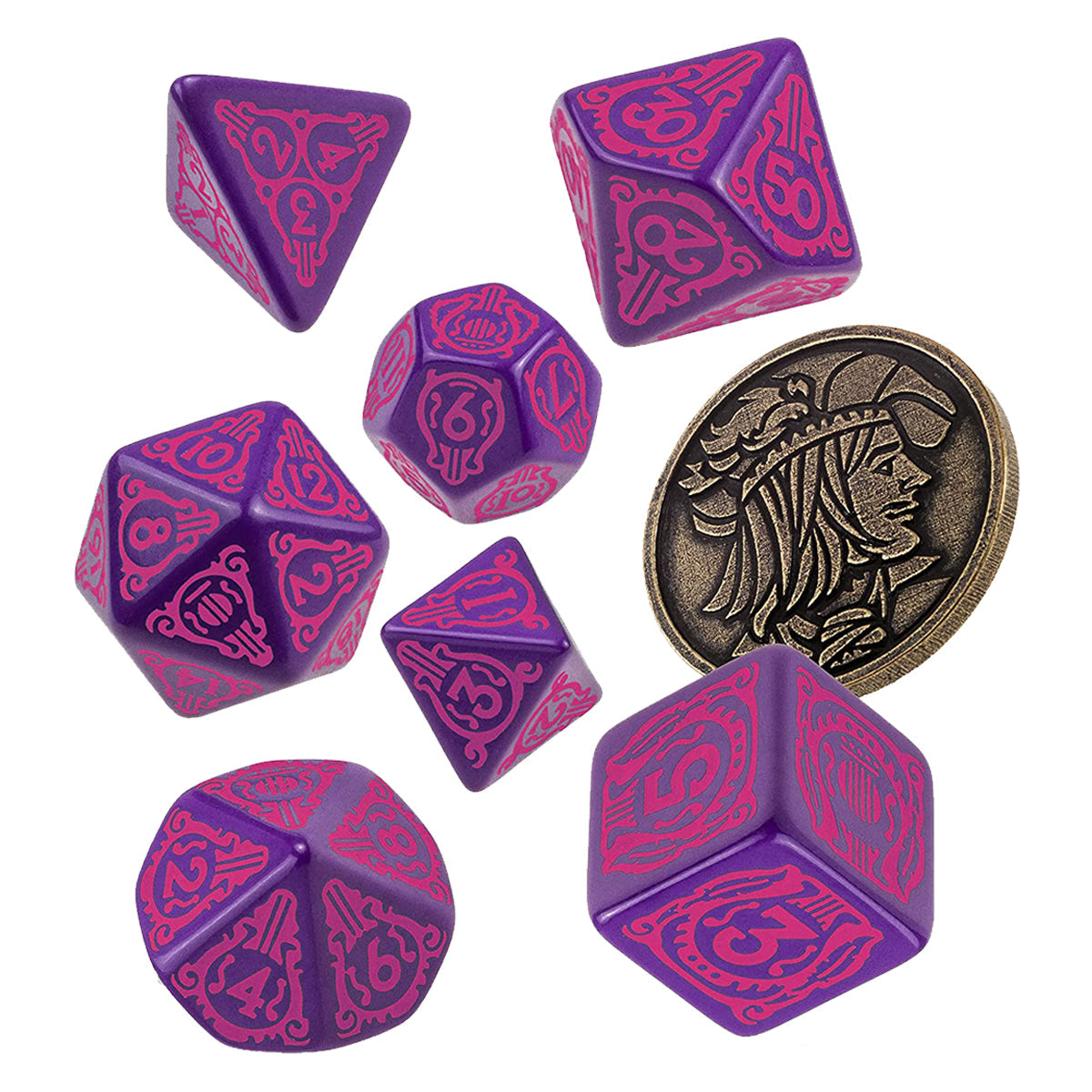 Q Workshop The Witcher Dice Set Dandelion - the Hearts' Conqueror Dice Set 7 with coin