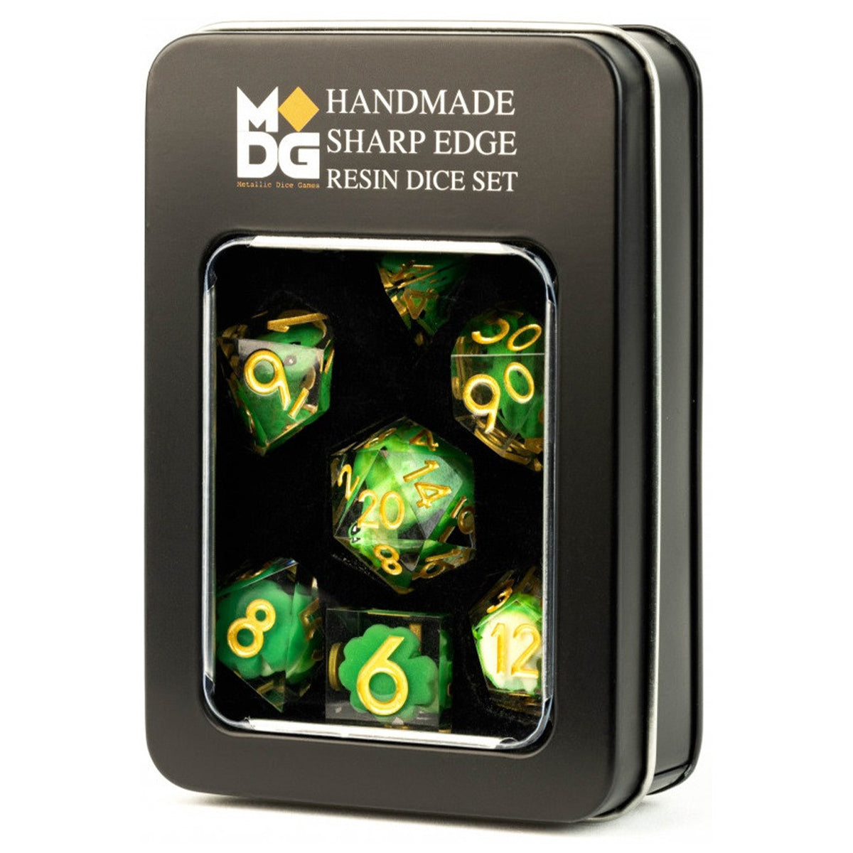 MDG Handcrafted Sharp Edge Resin Dice Set Frog Dice