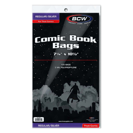 BCW Comic Book Bags Regular and Silver Age Comics Thick 7" 1/4 x 10" 1/2 100 Bags Per Pack