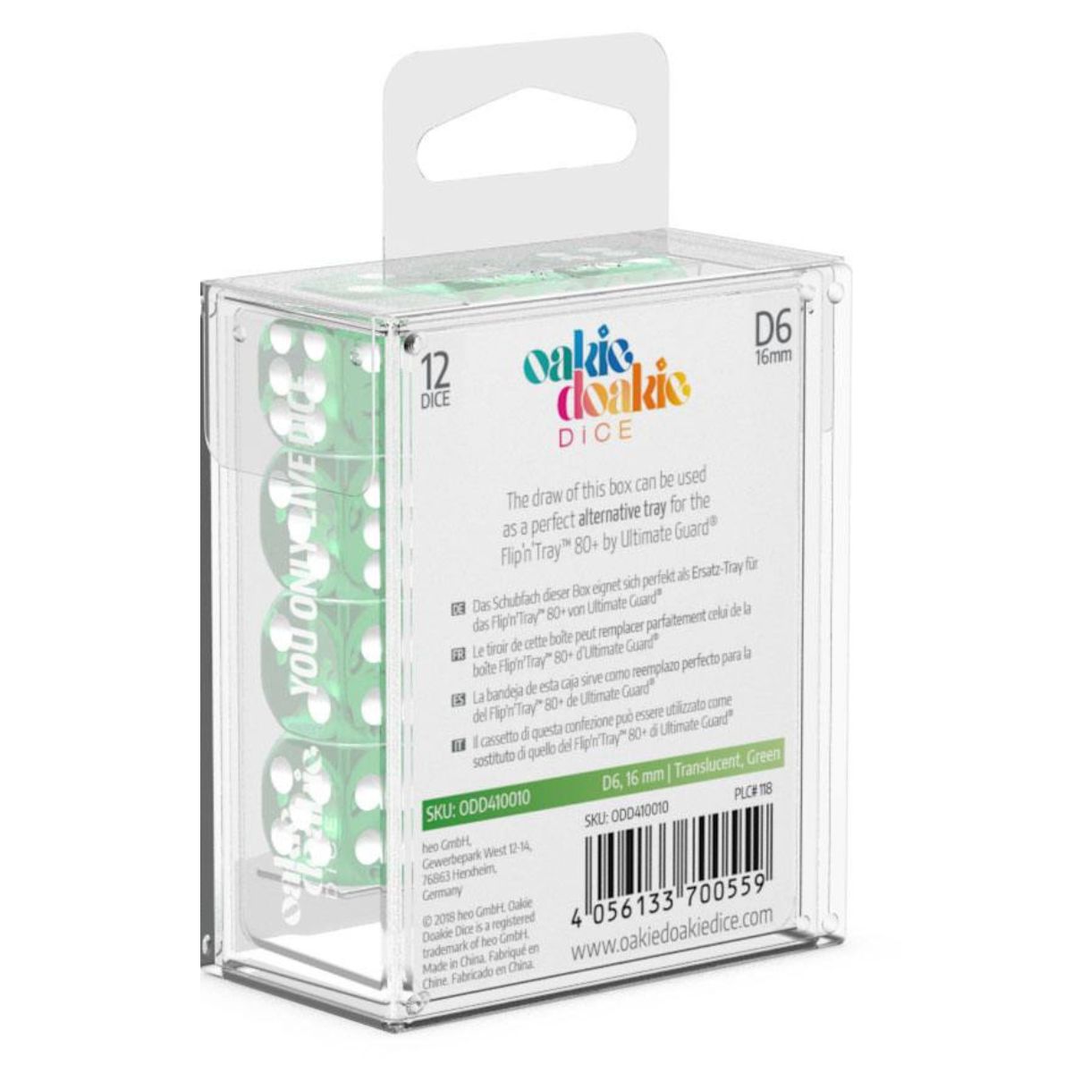 Oakie Doakie Dice D6 16 mm Translucent - Green (12)