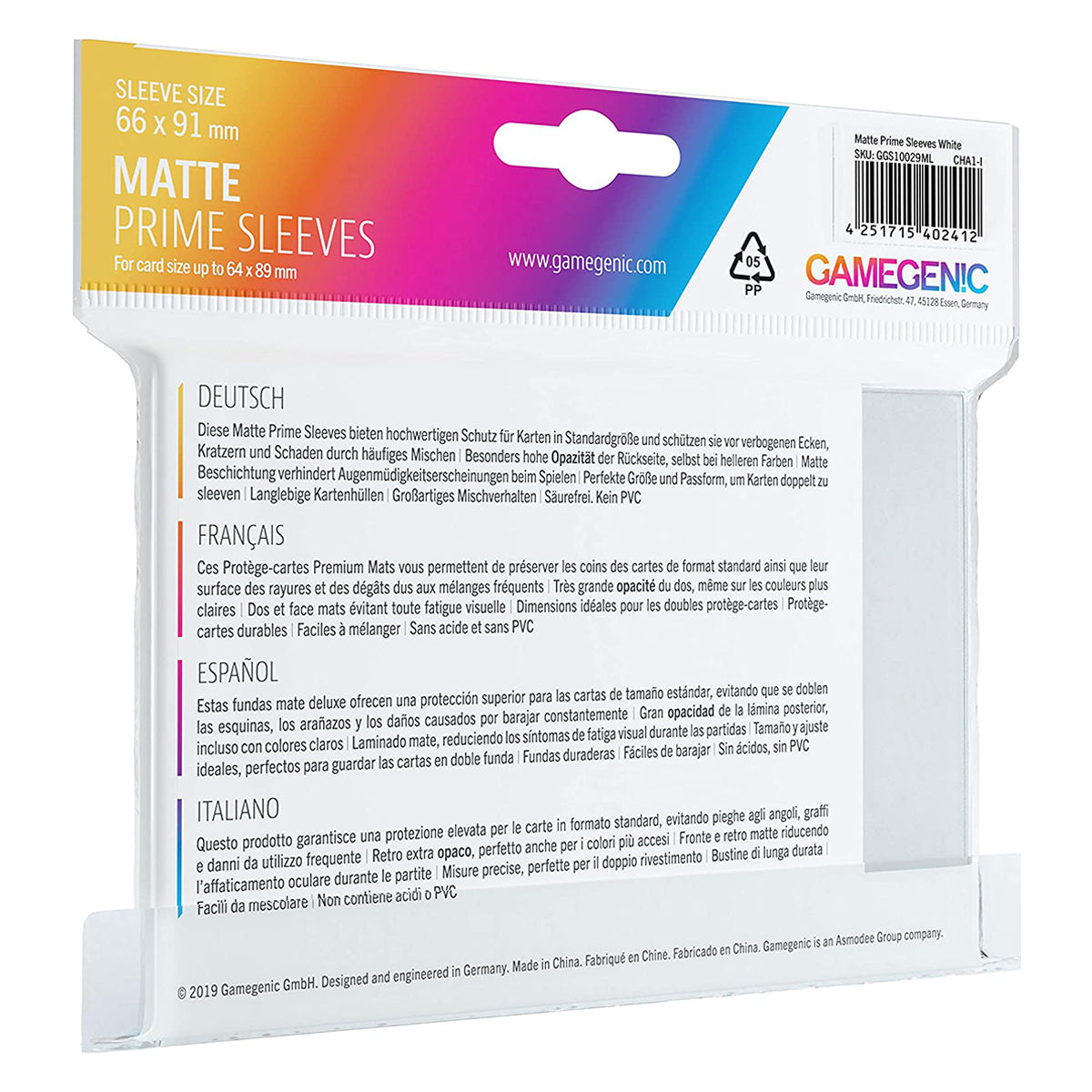 Gamegenic Matte Prime 100ct White Sleeves