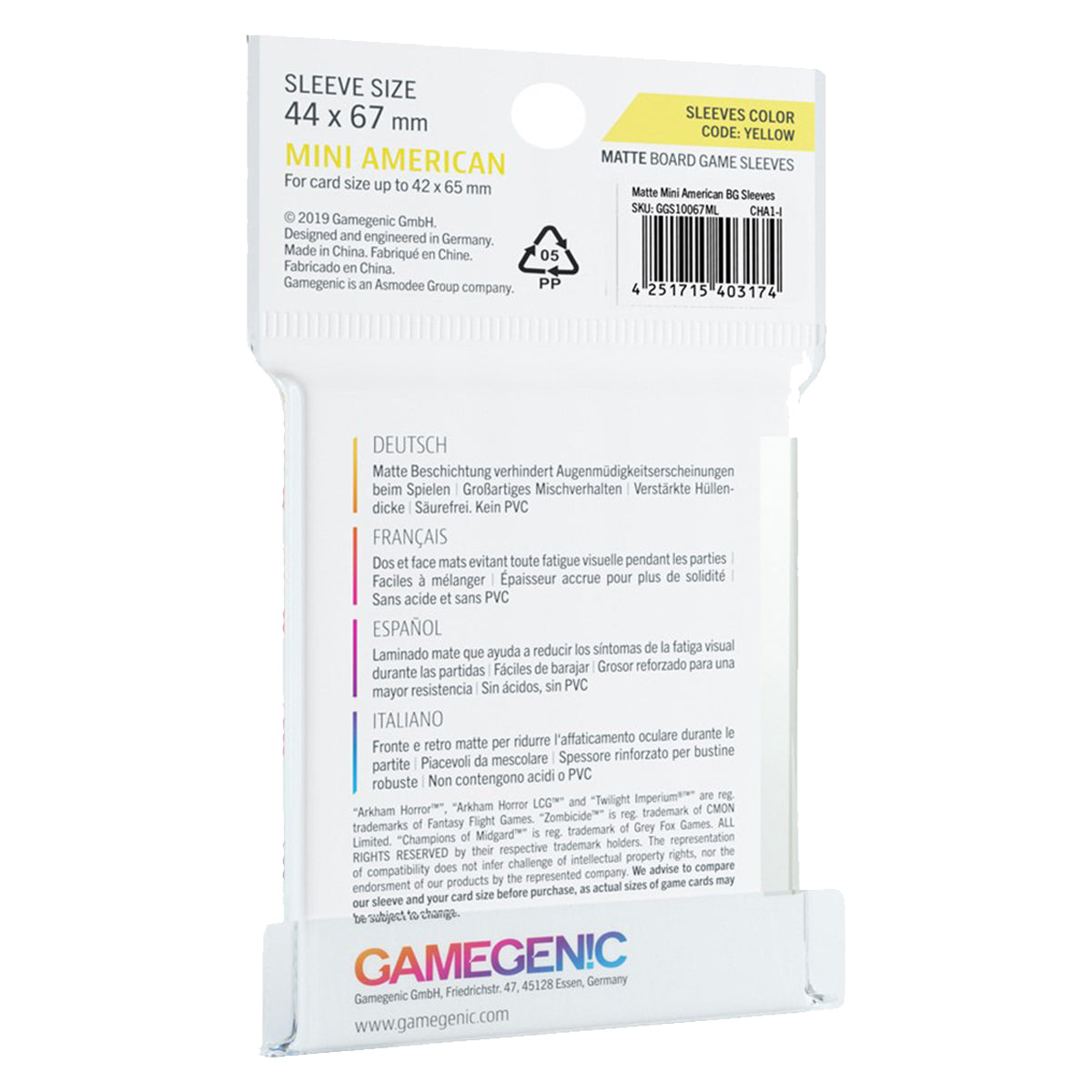 Gamegenic Matte Board Game Sleeves Mini American Sized 44mm x 67mm 50pc