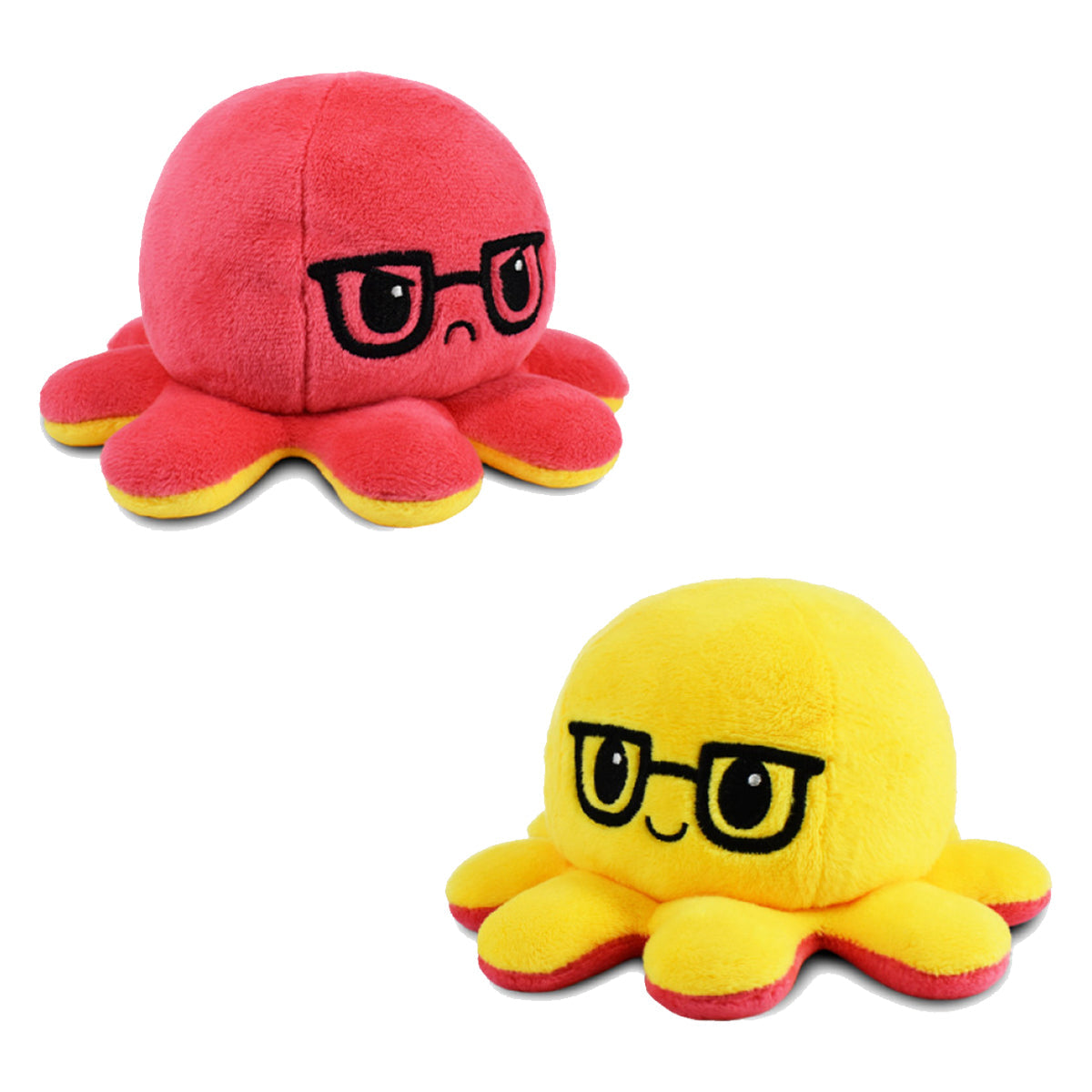 Reversible Plushie Octopus Red/Yellow with Glasses