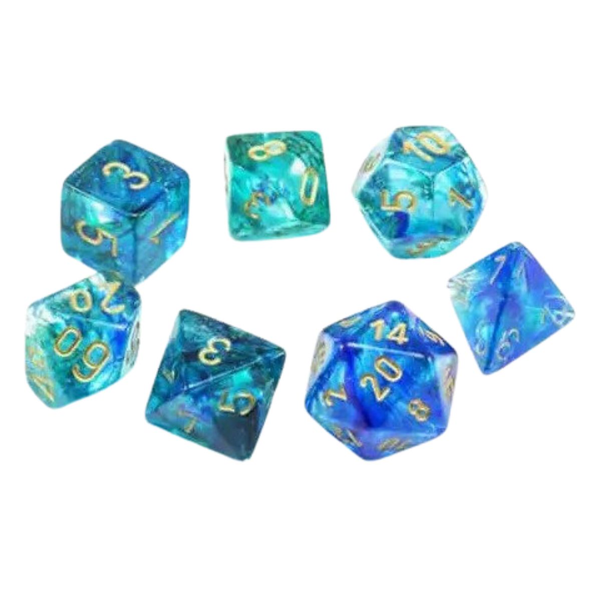 Chessex CHX 27556 Nebula Polyhedral Oceanic/Gold Luminary 7-Die Set