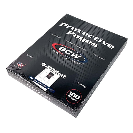 BCW 9 Pocket Protective Pages Top Loading (100 Pages Per Box)