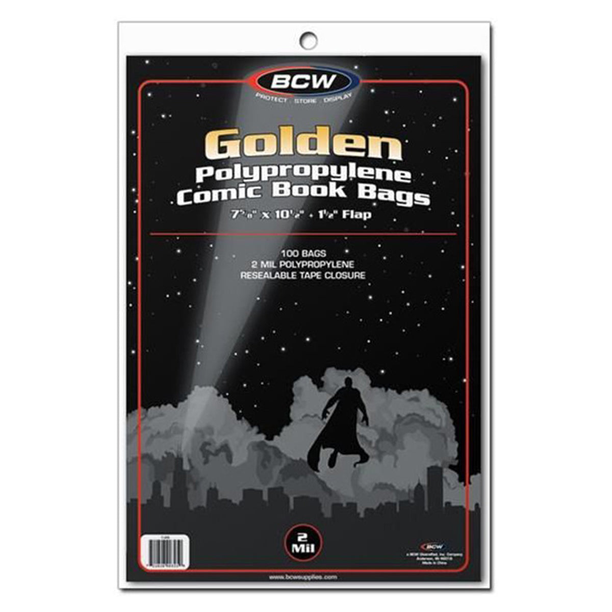 BCW Comic Book Bags Golden Comics 7 5/8 x 10 1/2 100 Bags Per Pack