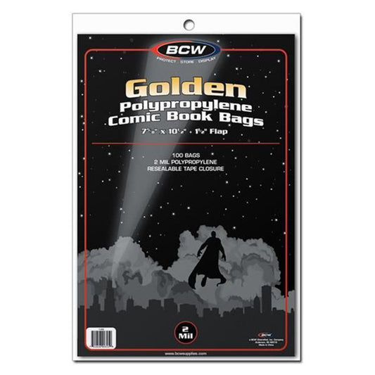 BCW Comic Book Bags Golden Comics 7 5/8 x 10 1/2 100 Bags Per Pack