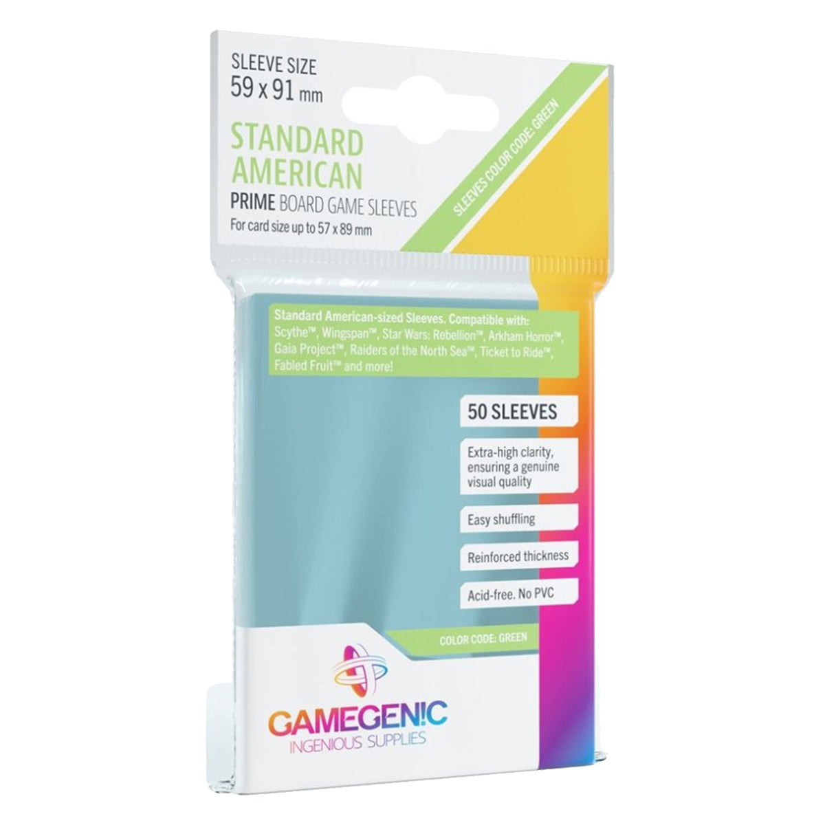 Gamegenic Prime Board Game Sleeves Standard American Sized 62mm x 94mm 50pc