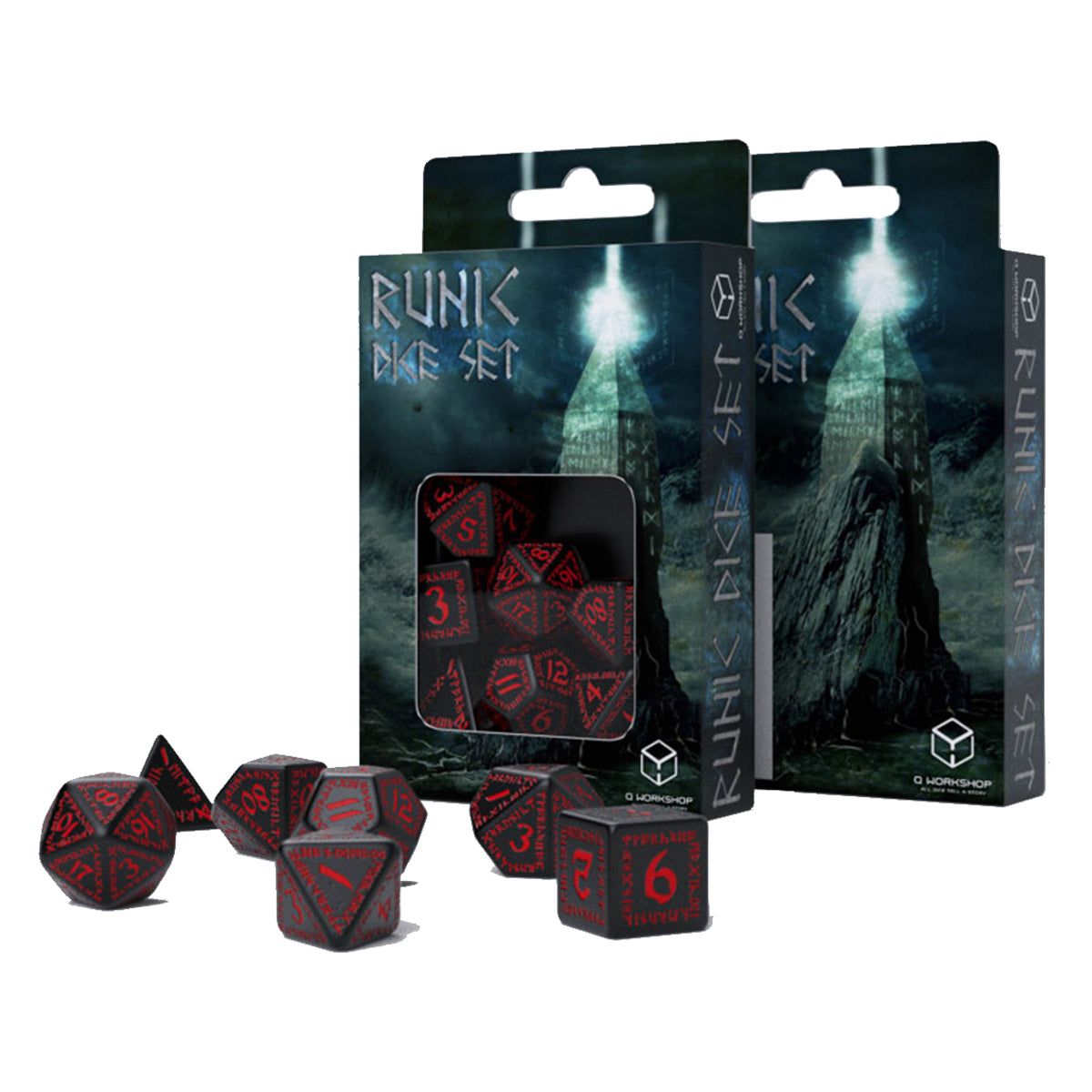 Q Workshop Runic Black & Red Dice Set 7