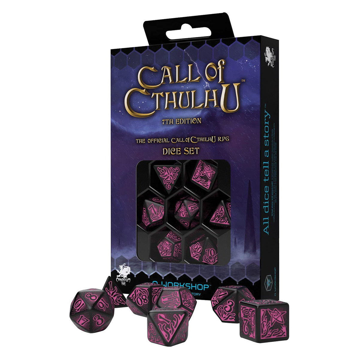 Q Workshop Call of Cthulhu Black and Magenta Dice Set 7